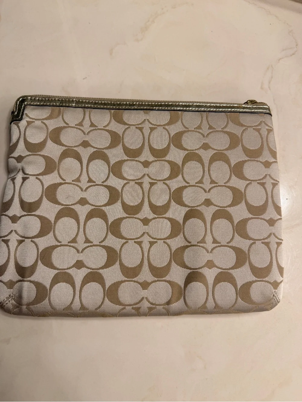 Coach Beige Signature Canvas Wristlet with Colorful Graphic Accents